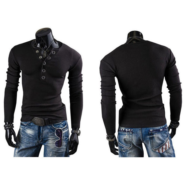 Men's Deep V-Neck Summer Long Sleeve Shirt