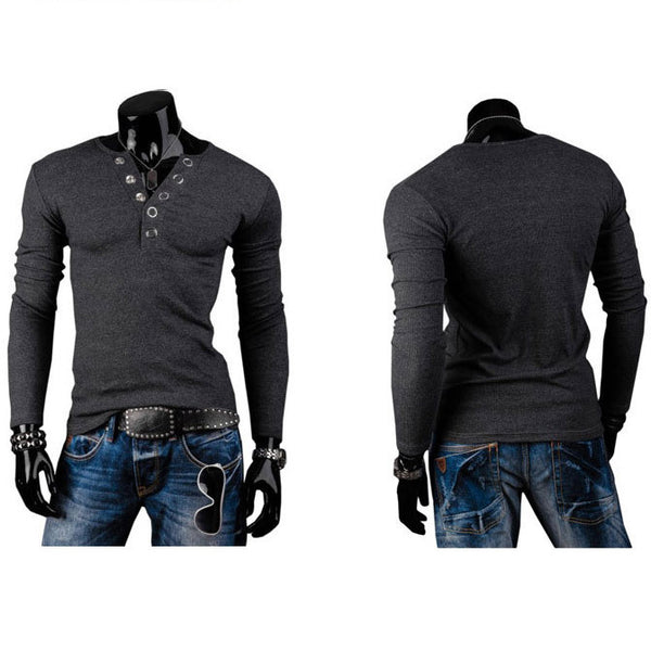 Men's Deep V-Neck Summer Long Sleeve Shirt