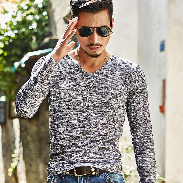 Men's V-neck Pattern Long Sleeve Shirt