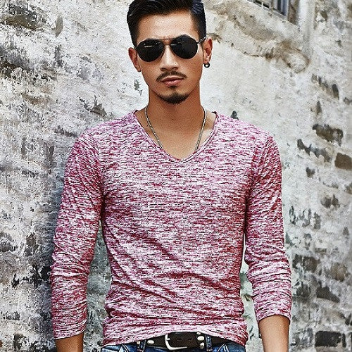 Men's V-neck Pattern Long Sleeve Shirt