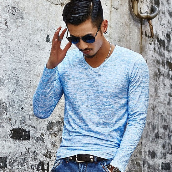 Men's V-neck Pattern Long Sleeve Shirt