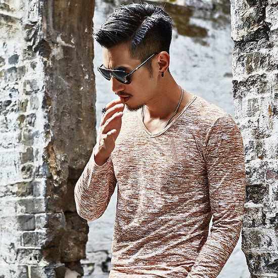 Men's V-neck Pattern Long Sleeve Shirt