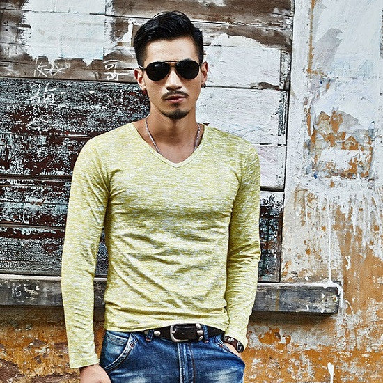 Men's V-neck Pattern Long Sleeve Shirt