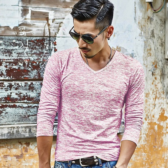 Men's V-neck Pattern Long Sleeve Shirt